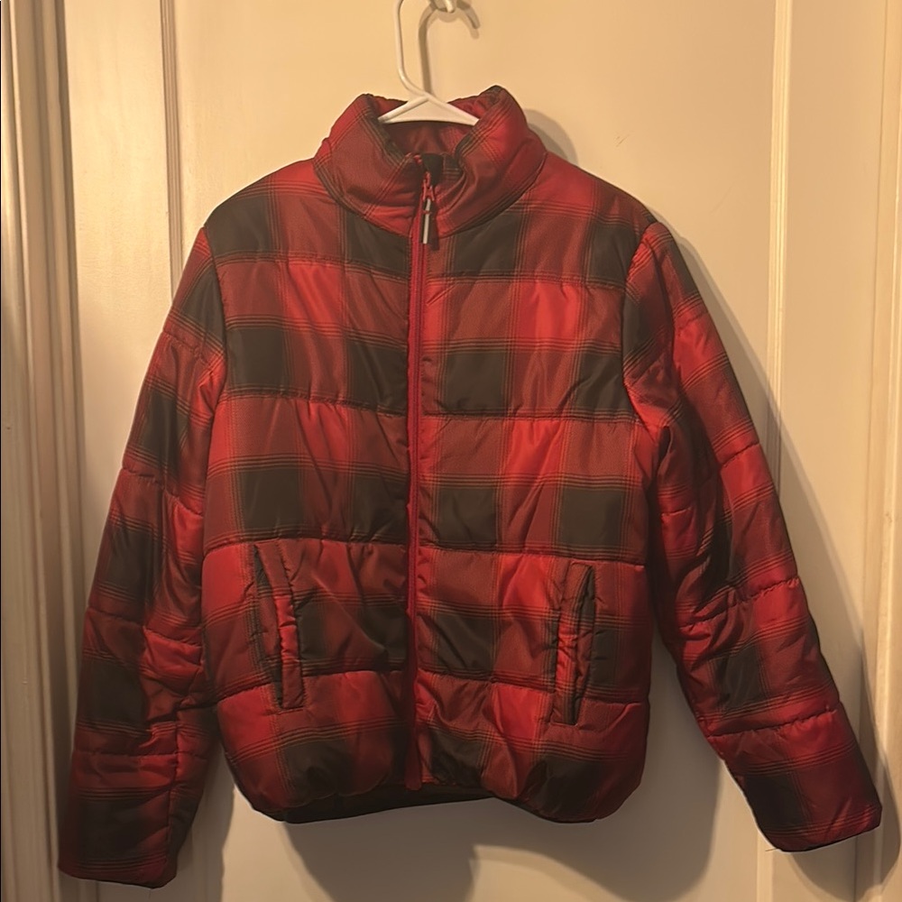 Red and Black Plaid Puffer Jacket